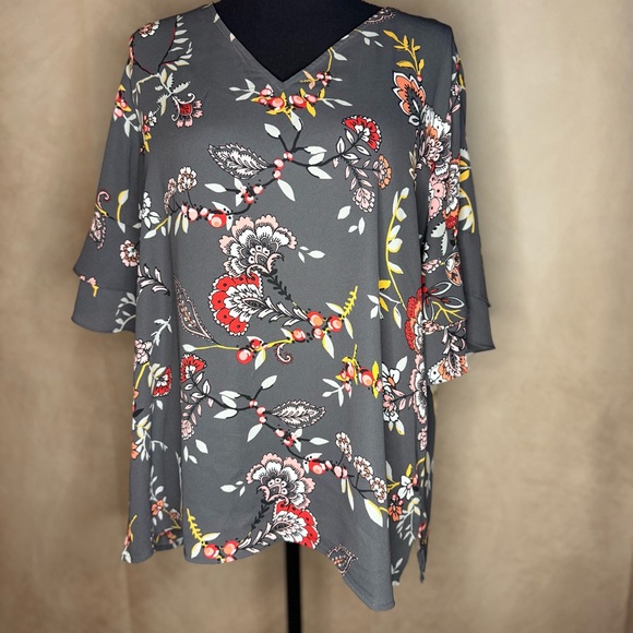 LOFT Women’s Gray Floral Blouse Size L - Picture 1 of 5